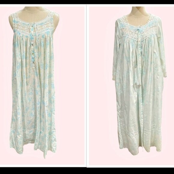 Eileen West Cotton Floral Print Sleeveless Maxi Nightgown with Robe Size Small